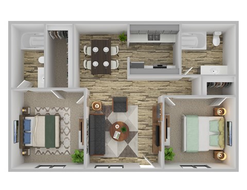 Floor plan for 2 beds, 2 baths, 900 sqft
